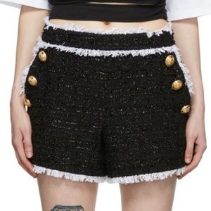 balmain black and white tweed shorts